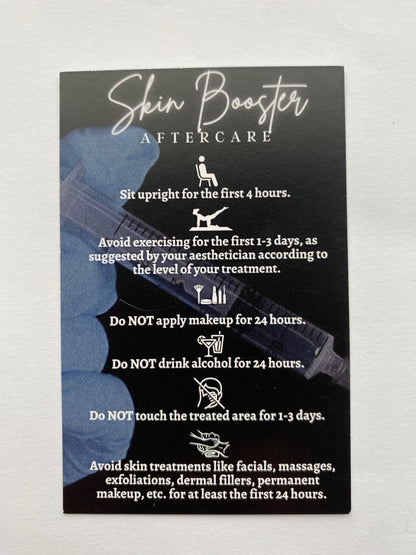 25 SKIN BOOSTER POST TREATMENT AFTERCARE CARDS - MULTIPLE TREATMENT & COLOUR OPTION CHOICES