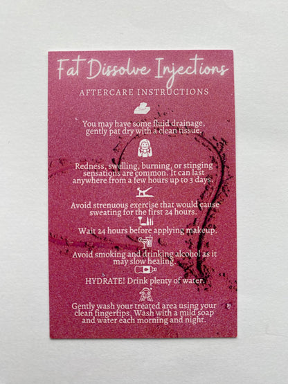 25 FAT DISSOLVING POST TREATMENT AFTERCARE CARDS - MULTIPLE TREATMENT & COLOUR OPTION CHOICES
