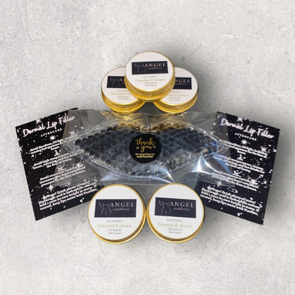 BUNDLE 25 EACH OF CUSTOMISED ARNICA LIP BALMS, LIP COMPRESSES & AFTERCARE CARDS