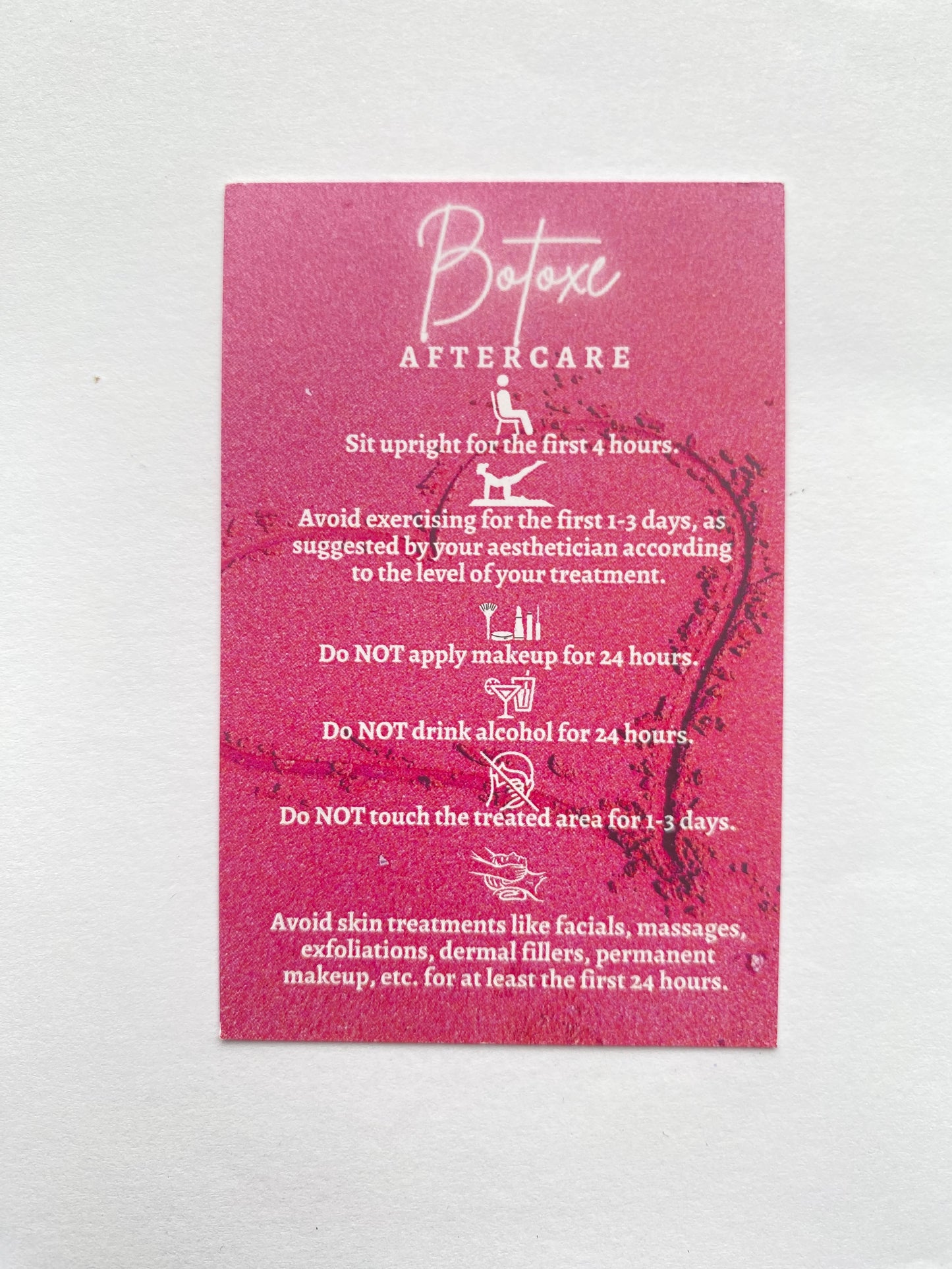 25 BOTOX POST TREATMENT AFTERCARE CARDS - MULTIPLE TREATMENT & COLOUR OPTION CHOICES