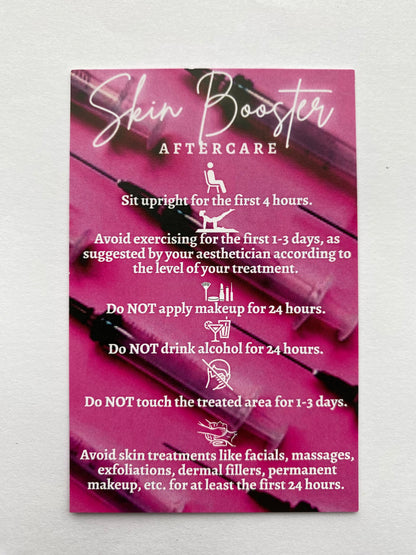 25 SKIN BOOSTER POST TREATMENT AFTERCARE CARDS - MULTIPLE TREATMENT & COLOUR OPTION CHOICES