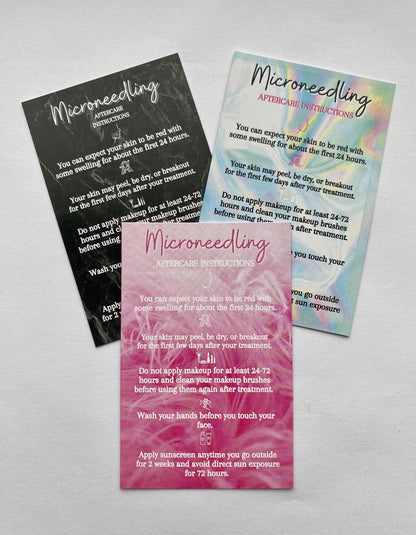 25 MICRONEEDLING POST TREATMENT AFTERCARE CARDS - MULTIPLE TREATMENT & COLOUR OPTION CHOICES