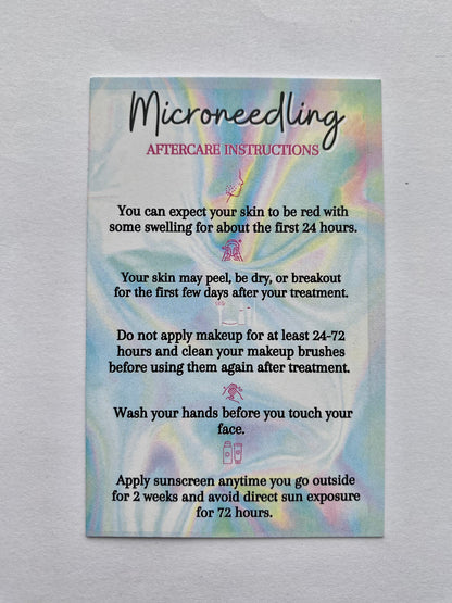 25 MICRONEEDLING POST TREATMENT AFTERCARE CARDS - MULTIPLE TREATMENT & COLOUR OPTION CHOICES