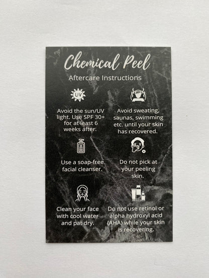 25 CHEMICAL PEEL POST TREATMENT AFTERCARE CARDS - MULTIPLE TREATMENT & COLOUR OPTION CHOICES