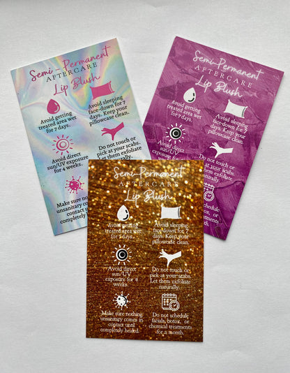 25 SPMU LIP BLUSH TREATMENT AFTERCARE CARDS - MULTIPLE TREATMENT & COLOUR OPTION CHOICES