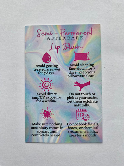 25 SPMU LIP BLUSH TREATMENT AFTERCARE CARDS - MULTIPLE TREATMENT & COLOUR OPTION CHOICES